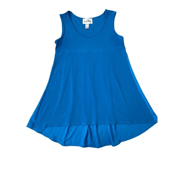 Joseph Ribkoff Pleated Back‎ Mixed Media Tank Tunic Top High Low Hem Blue 4 - Picture 1 of 5